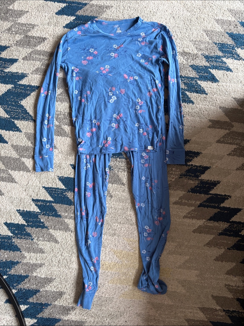 GAP Blue Floral Long Sleeve Pajama Set with Pink Accents